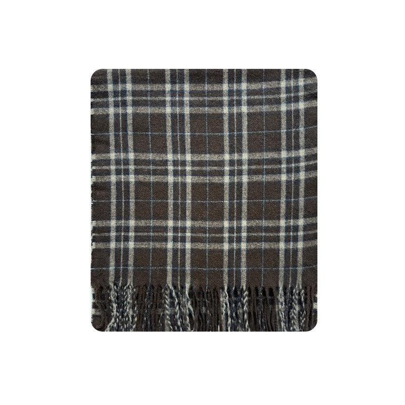 Andryka Women’s Wool Blend Scarf – Plaid Pattern, Black Brown, 75 x 17 in