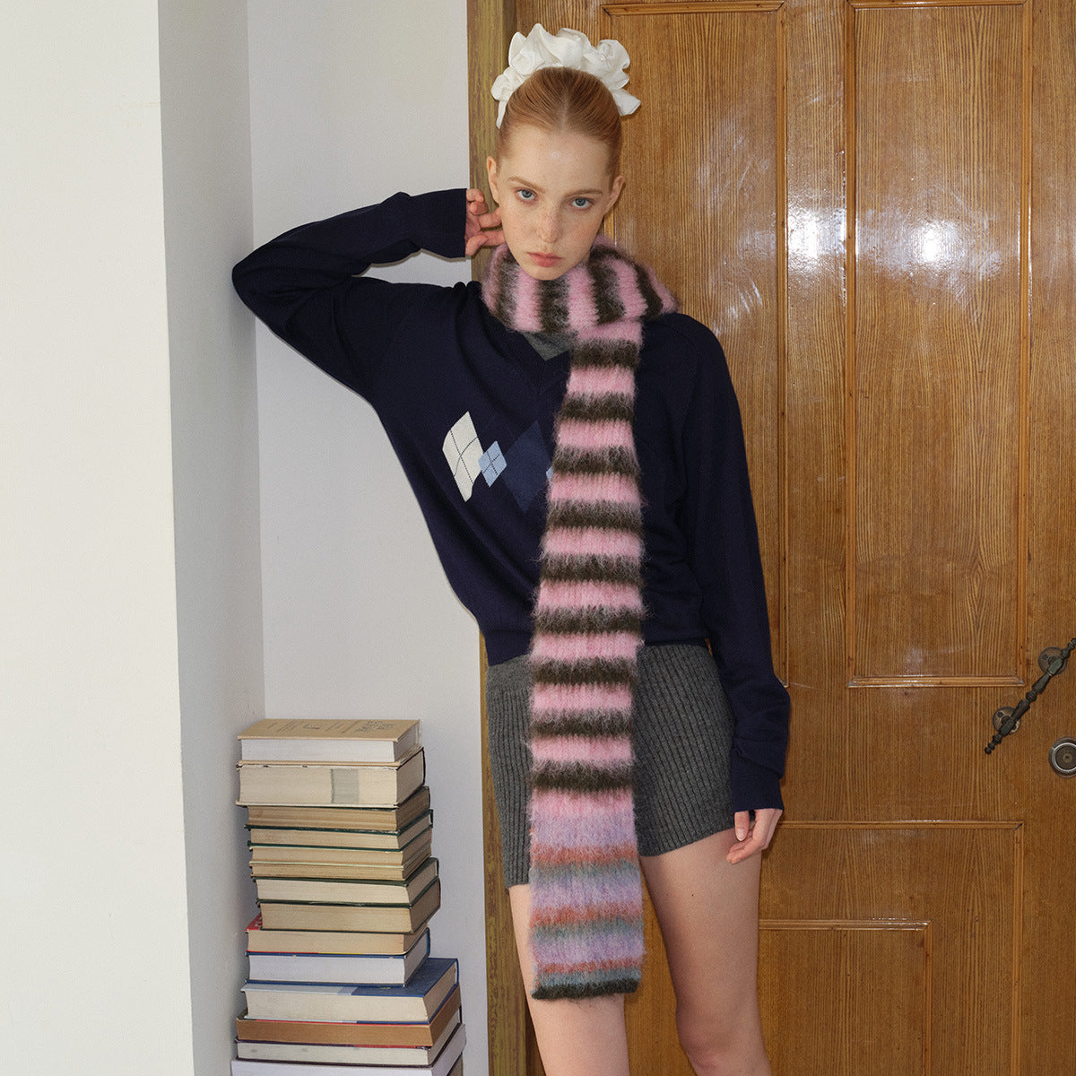 Andryka Women’s Acrylic Fuzzy Knitted Scarf – Striped, 71 x 5 in