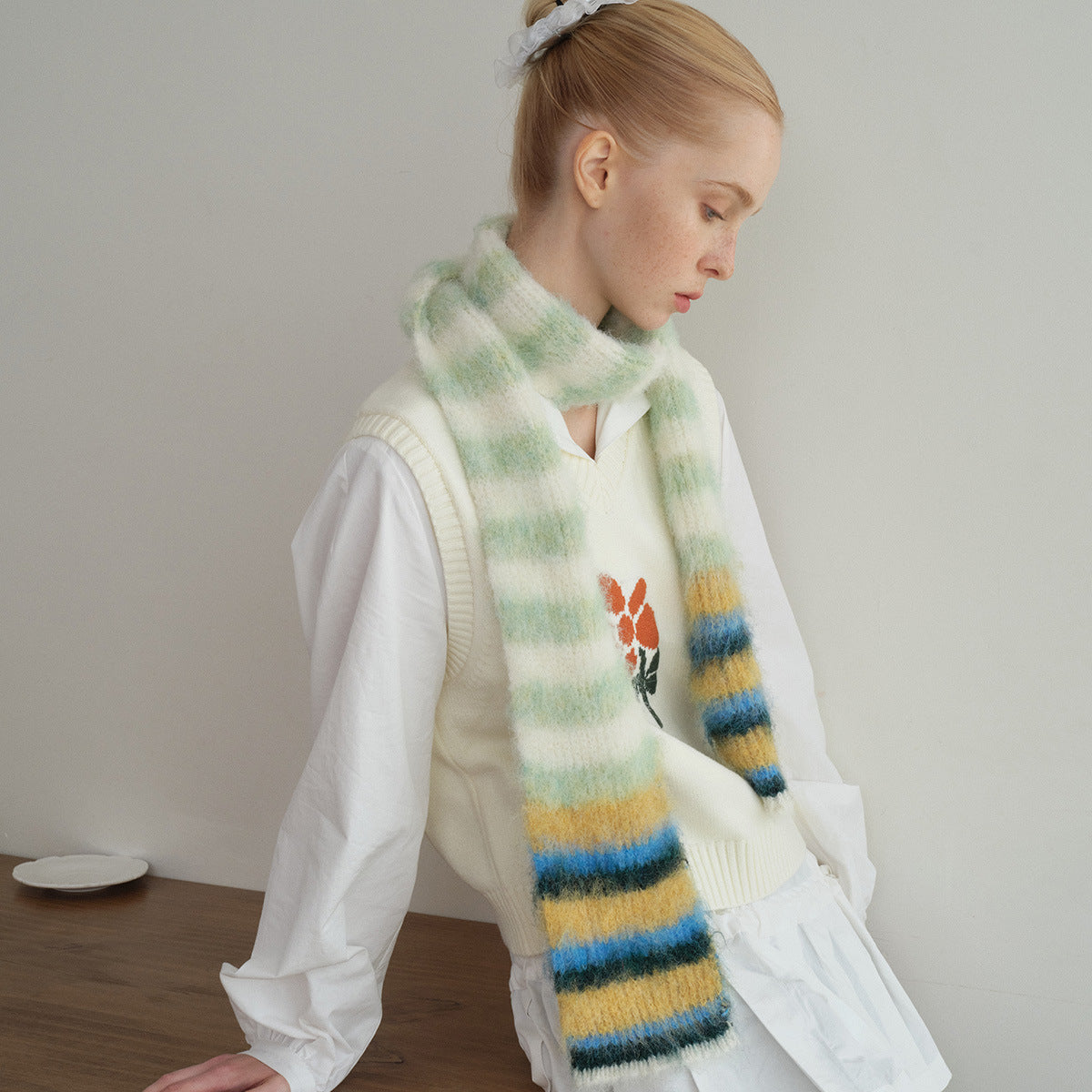 Andryka Women’s Acrylic Fuzzy Knitted Scarf – Striped, 71 x 5 in