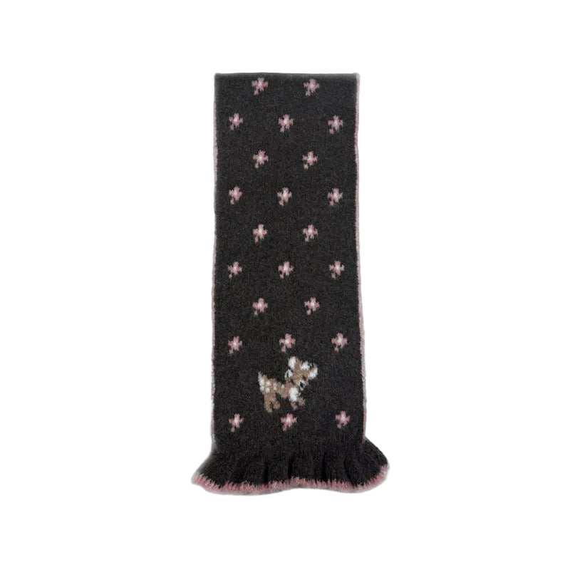 Andryka Women’s Knit Scarf – Star & Deer Pattern, Coffee, 67 x 6 in