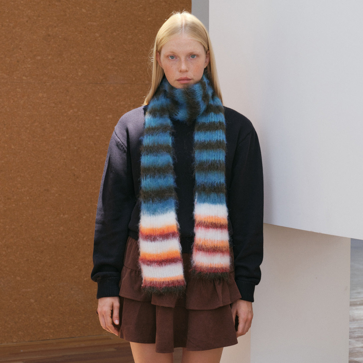 Andryka Women’s Acrylic Fuzzy Knitted Scarf – Striped, 71 x 5 in