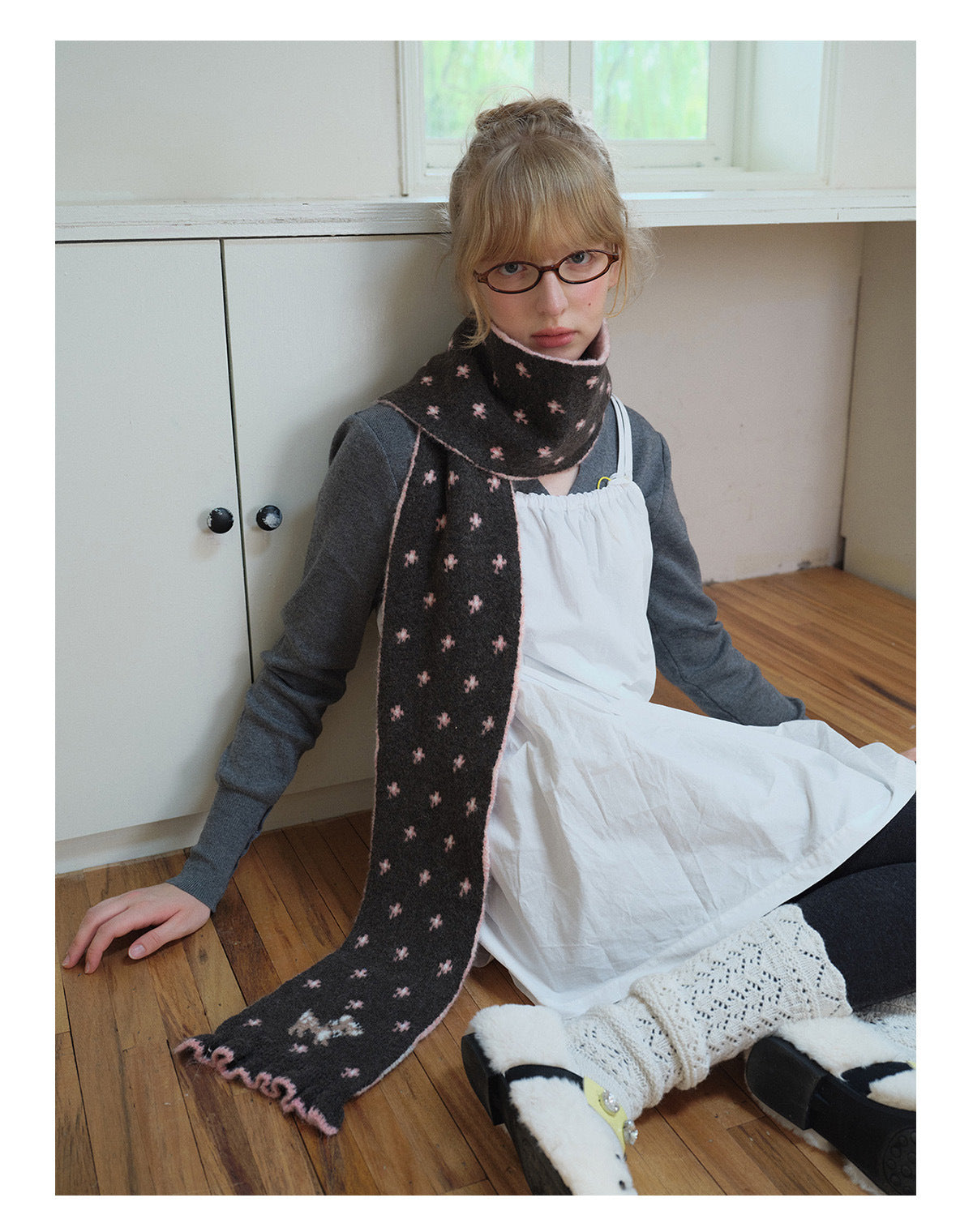 Andryka Women’s Knit Scarf – Star & Deer Pattern, Coffee, 67 x 6 in