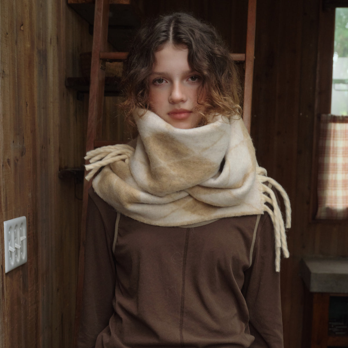 Andryka Women’s Wool Blend Woven Scarf – Argyle Pattern, 87 x 11 in