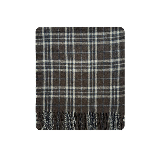 Andryka Women’s Wool Blend Scarf – Plaid Pattern, Black Brown, 75 x 17 in