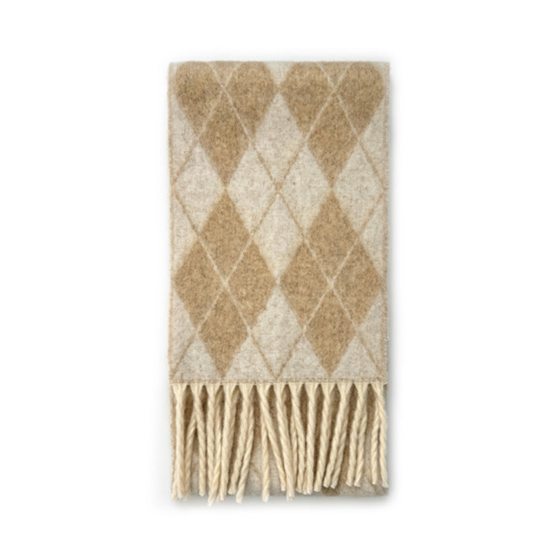 Andryka Women’s Wool Blend Woven Scarf – Argyle Pattern, 87 x 11 in