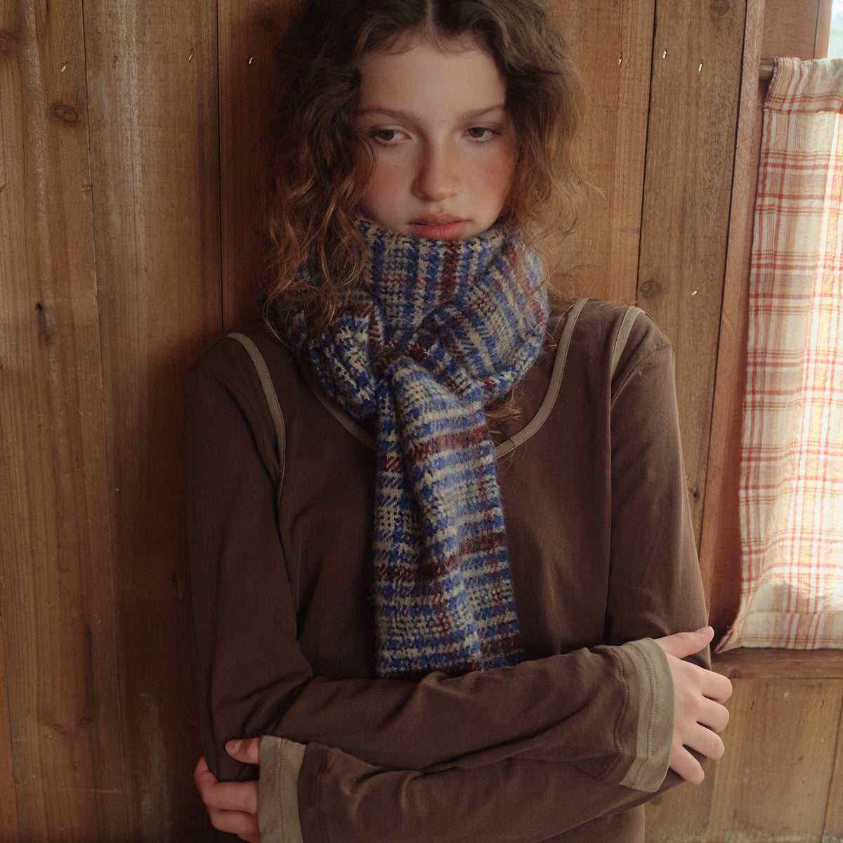 Andryka Women’s Blend Scarf – Plaid Pattern, Red Blue, 70 x 9 in