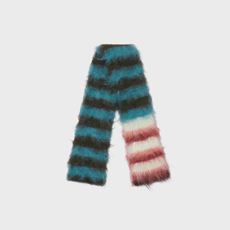 Andryka Women’s Acrylic Fuzzy Knitted Scarf – Striped, 71 x 5 in