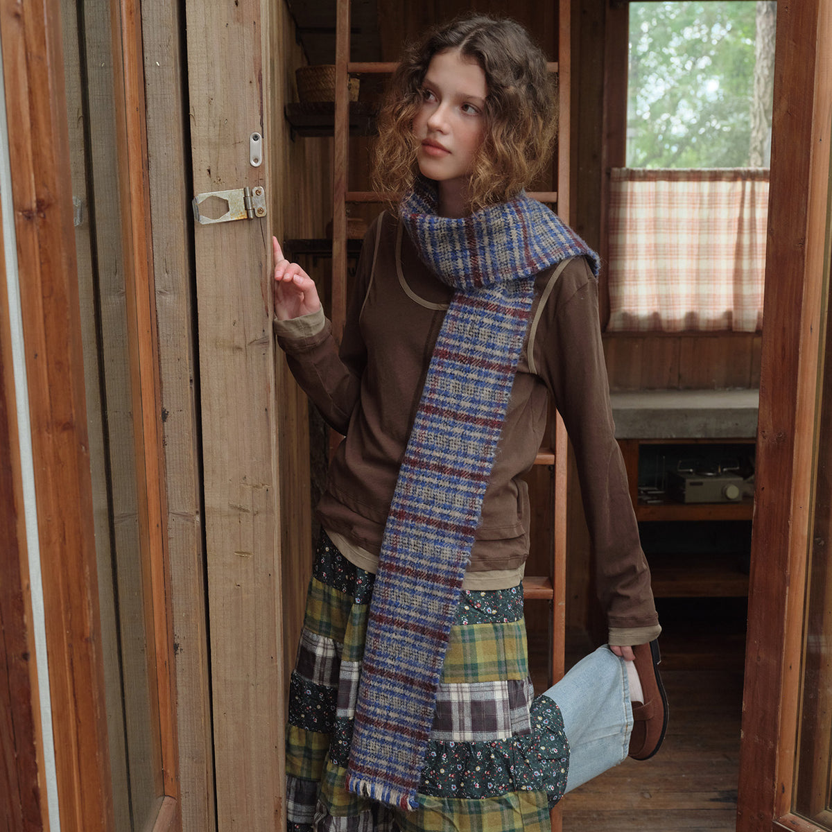 Andryka Women’s Blend Scarf – Plaid Pattern, Red Blue, 70 x 9 in