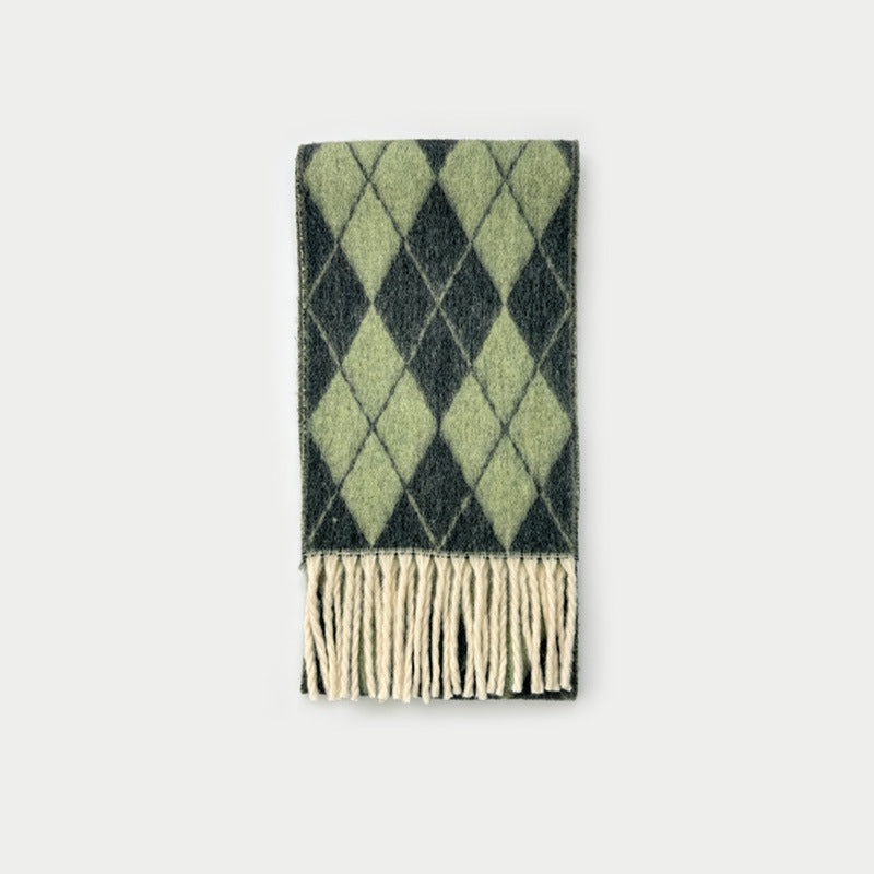 Andryka Women’s Wool Blend Woven Scarf – Argyle Pattern, 87 x 11 in