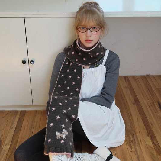 Andryka Women’s Knit Scarf – Star & Deer Pattern, Coffee, 67 x 6 in