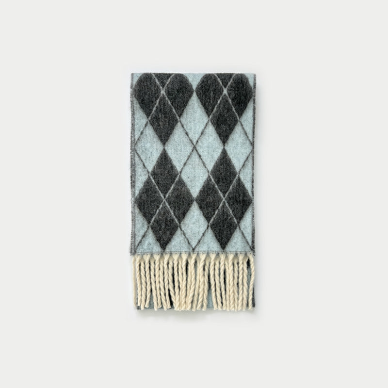 Andryka Women’s Wool Blend Woven Scarf – Argyle Pattern, 87 x 11 in