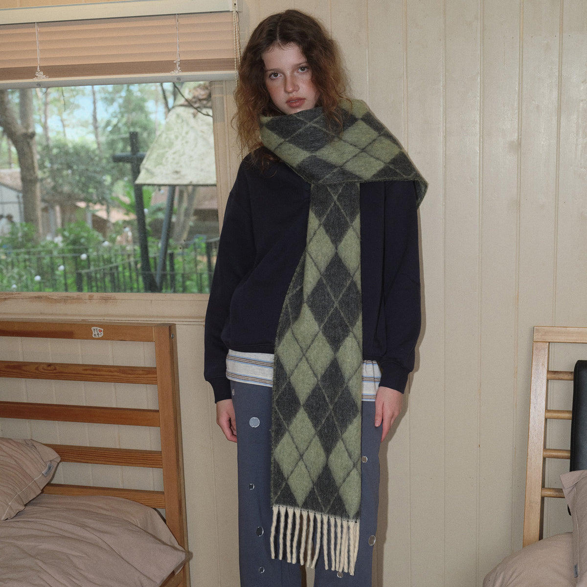 Andryka Women’s Wool Blend Woven Scarf – Argyle Pattern, 87 x 11 in