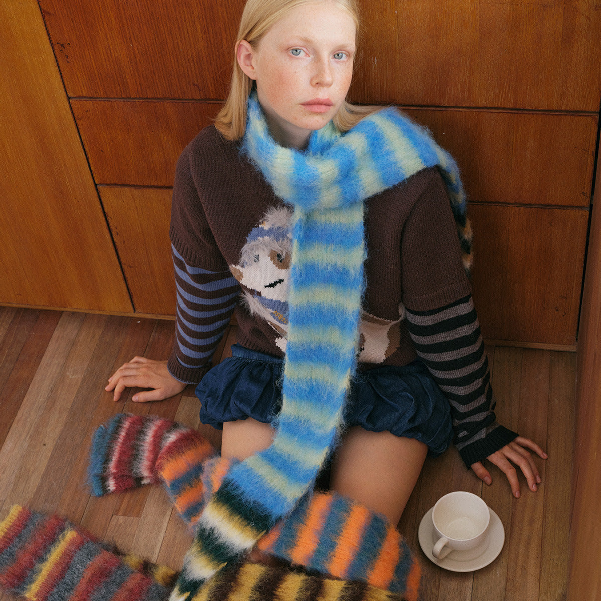 Andryka Women’s Acrylic Fuzzy Knitted Scarf – Striped, 71 x 5 in